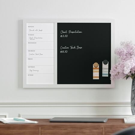 Martha Stewart Everette 24in.x18in. Magnetic Calendar Dry Erase Board and Chlk Brd w/Liq Chalk Mrkr and Mgnts, Wht BR-PM-COM-MW1MB2-4561-WT-MS